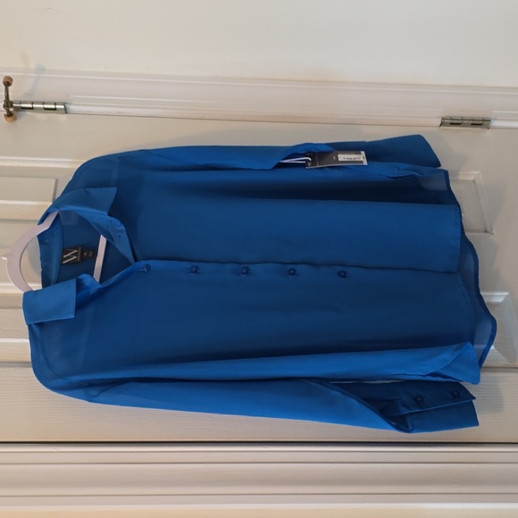 WORTHINGTON WOMENS PETITE FRONT BUTTON LONG SLEEVE BLUE BLOUSE SIZE PETITE XL - Picture 2 of 14